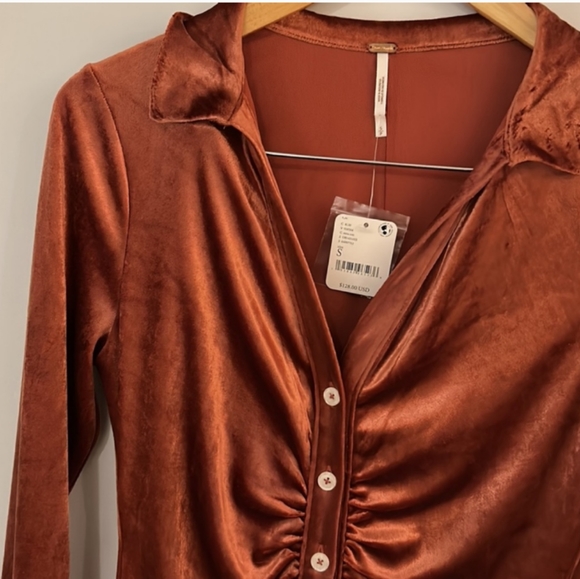 Free People Shayla Burnt Orange Velvet Mini Dress Terracotta Size Small NWT - Picture 16 of 16